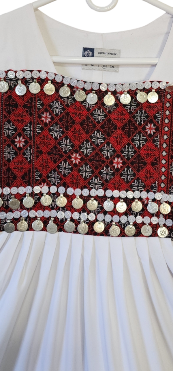 White Afghani Traditional dress with embroidered red design
