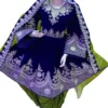 Half Afghani Gand dress with intricate embroidery, mirror work, and a flowing skirt, blending traditional Afghan patterns with a modern silhouette."