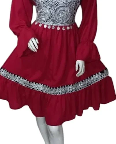 traditional Afghani Gand dress with intricate embroidery, long flowing sleeves, and vibrant colors, displayed on a mannequin."