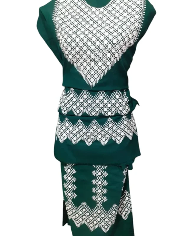 traditional Hazaragi dress adorned with intricate mirror work, colorful embroidery, and a flowing silhouette, reflecting Afghan heritage."