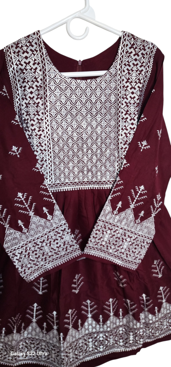 Deep Red Hazaragi embroidered Shal