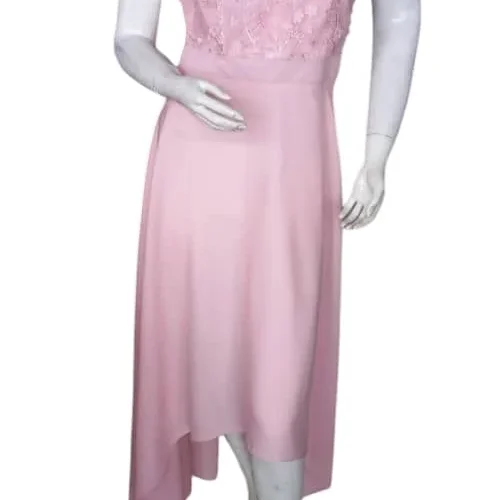 baby pink party wear dress with delicate embroidery, soft fabric, and a flowing silhouette, perfect for special occasions."
