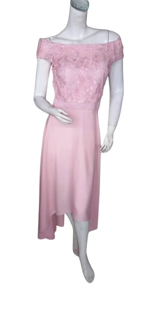 baby pink party wear dress with delicate embroidery, soft fabric, and a flowing silhouette, perfect for special occasions."